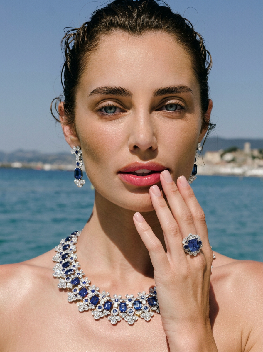 Beauté éditoriale Chopard — make up glow, brushing wet look, manucure nude — Cannes