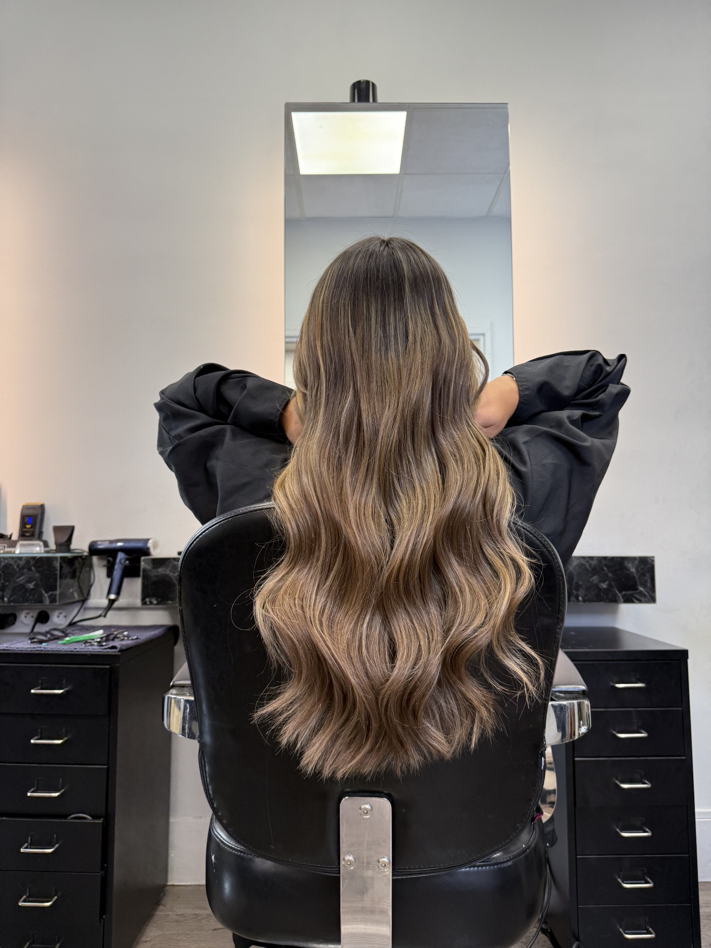 Longueurs ondulées balayage miel
